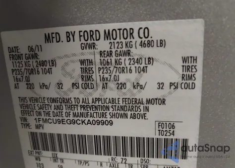 2012 Ford Escape Limited from USA, damaged, VIN 1FMCU9EG9CKA09909